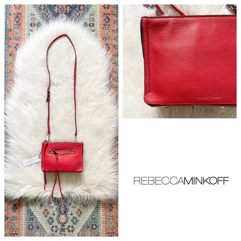 rebecca minkoff regan red leather crossbody bag purse Moto zip fringe